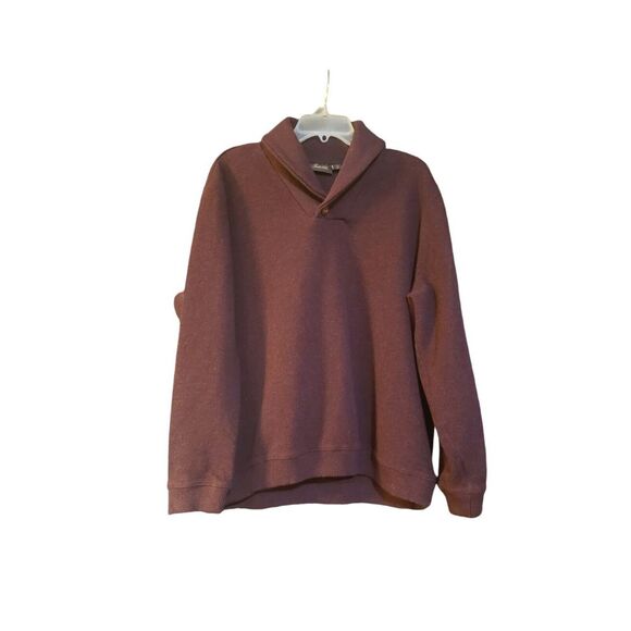 Tasso Elba Sweater Men's XL Burgundy 100% Cotton‎ Pullover Cowl Neck Knit Button - Picture 1 of 16